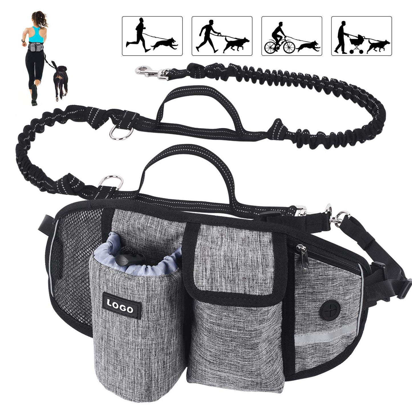 Hands Free Running Leash and Bag