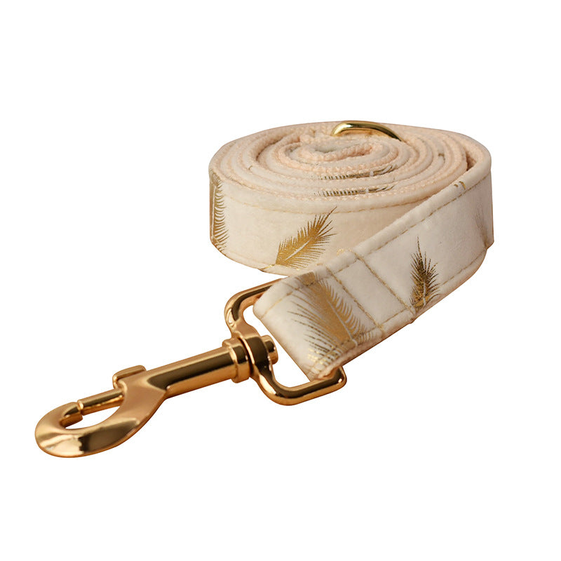 Cream Velvet Dog Collar Leash with Bow