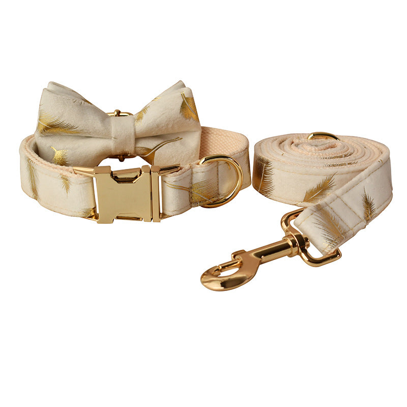 Cream Velvet Dog Collar Leash with Bow