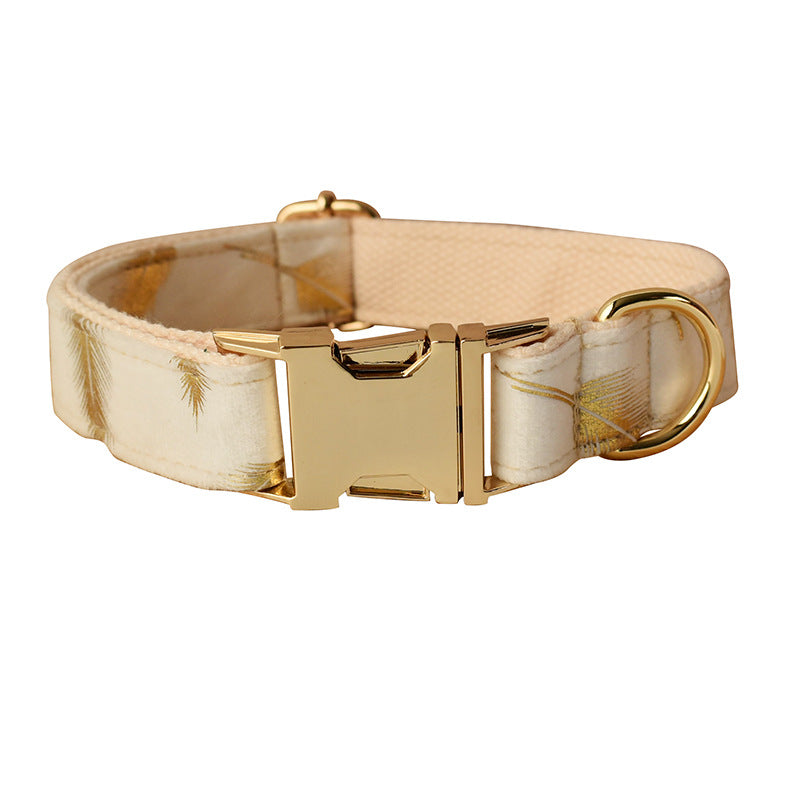 Cream Velvet Dog Collar Leash with Bow