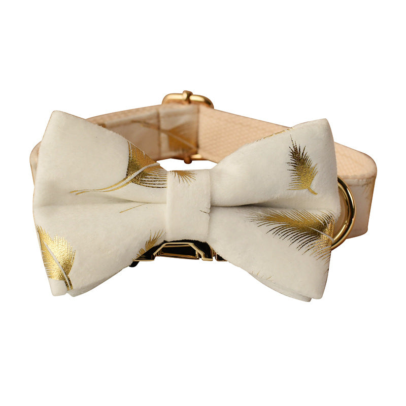 Cream Velvet Dog Collar Leash with Bow