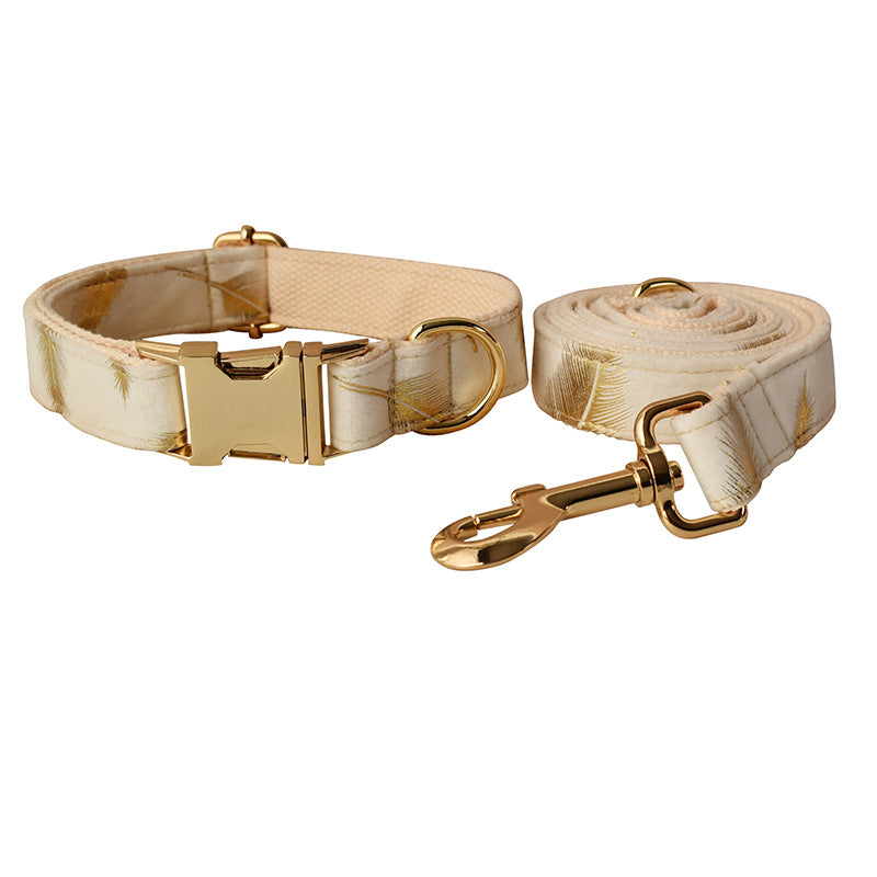 Cream Velvet Dog Collar Leash with Bow